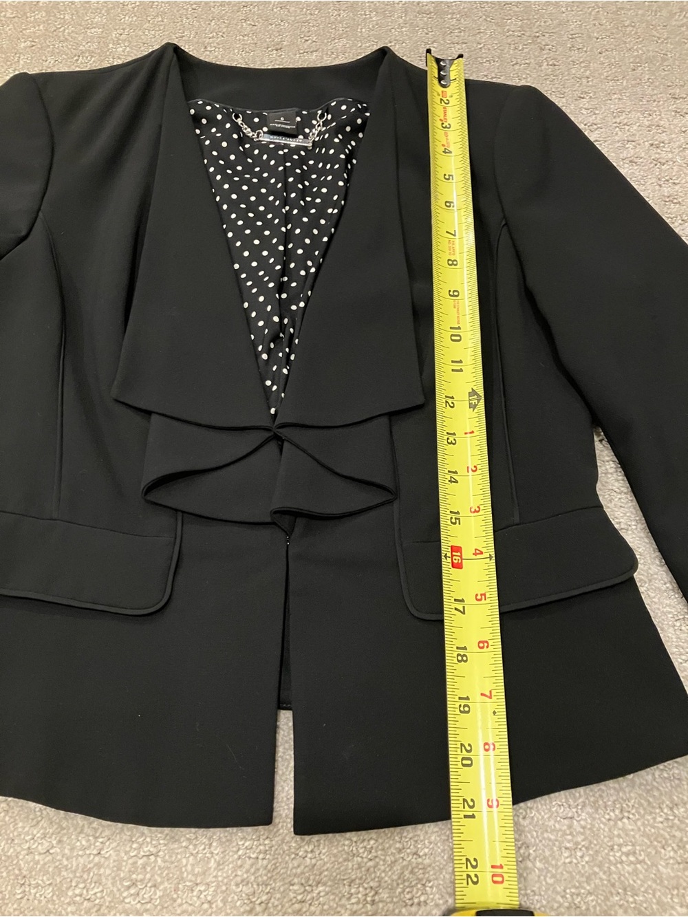 White House Black Market Black Ruffle Front Open Blazer Jacket Size 6 - Picture 10 of 12